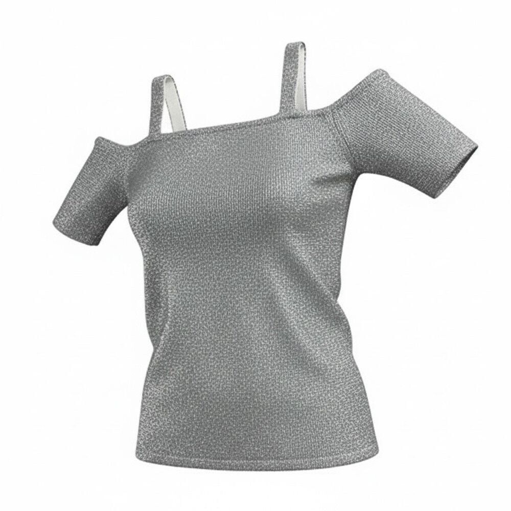 Chico's Travelers Collection Metallic Silver Cold Shoulder Top Size 2 (L) Tunic